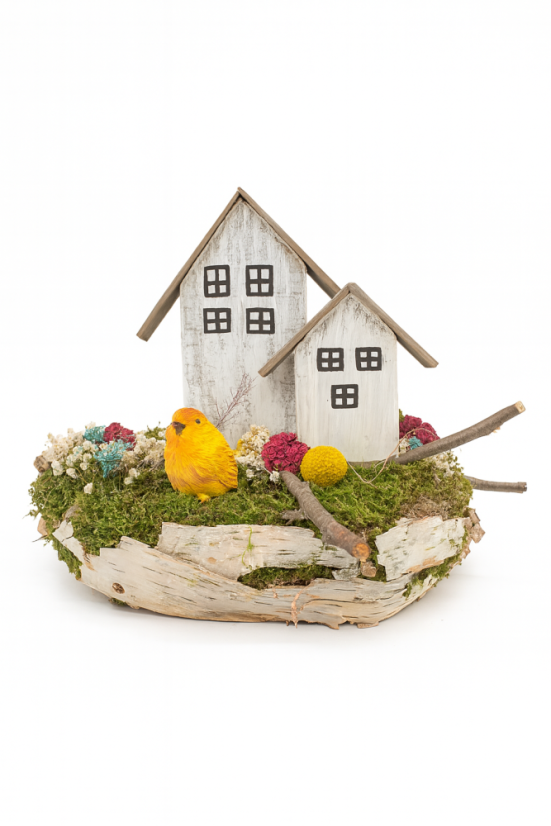 Dekorace Ptačí hnízdo s domečky