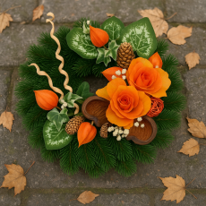 Podzimní věnec s květy