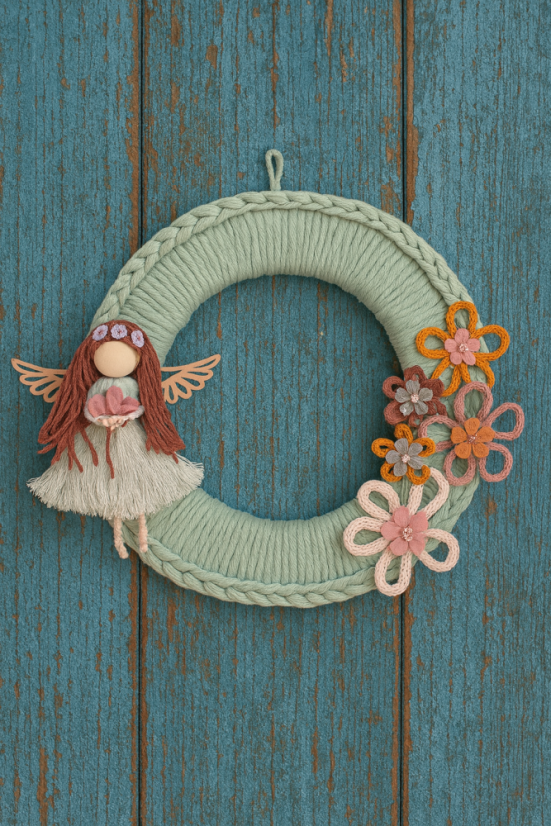 Věnec víla jara - pastelově zelený s kvítkem