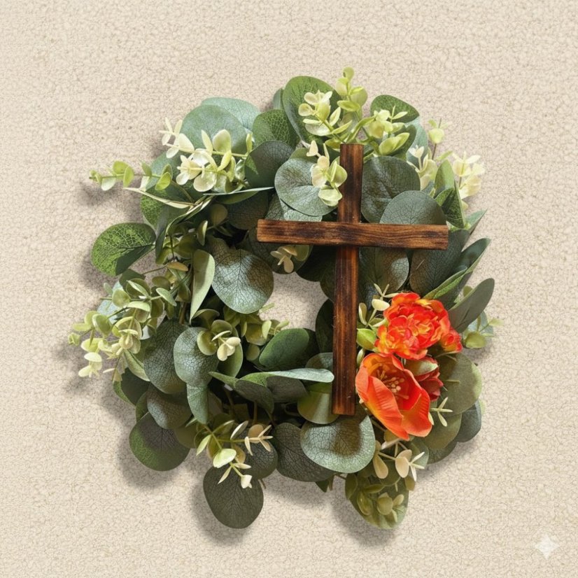 Věnec eukalyptus s dřevěným křížem