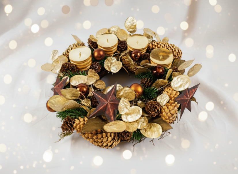 Zlatý adventní věnec s hvězdami - Svíčky: Bez svíček