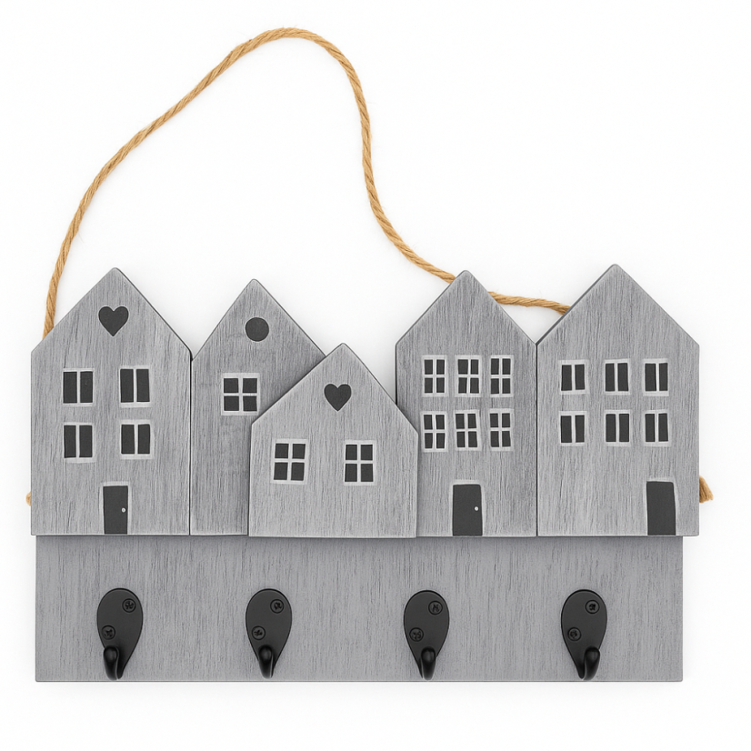 Dřevěný domečkový věšák na klíče