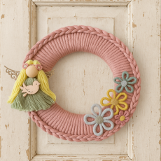 Věnec víla jara - pudrově růžový s ptáčkem