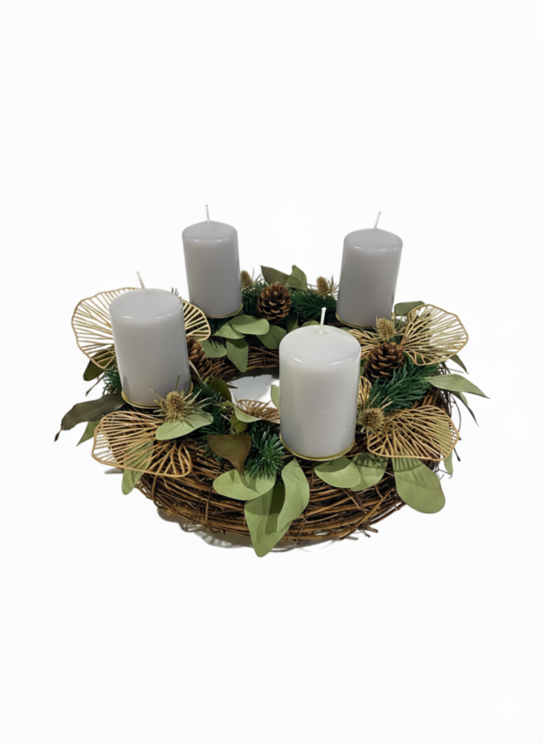 Adventní Věnec ŠEDÉ ZLATO - Svíčky: Bez svíček