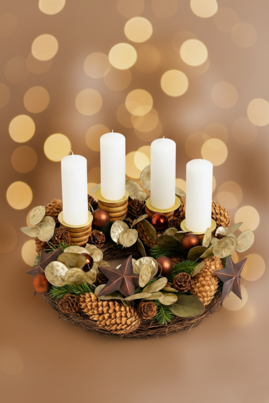 Zlatý adventní věnec s hvězdami - Svíčky: Bez svíček