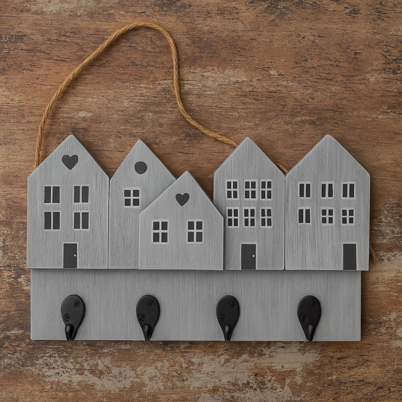 Dřevěný domečkový věšák na klíče