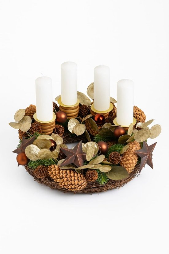 Zlatý adventní věnec s hvězdami - Svíčky: Bez svíček