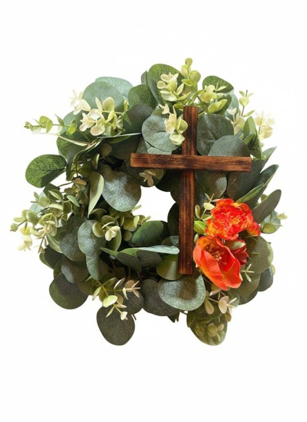 Věnec eukalyptus s dřevěným křížem
