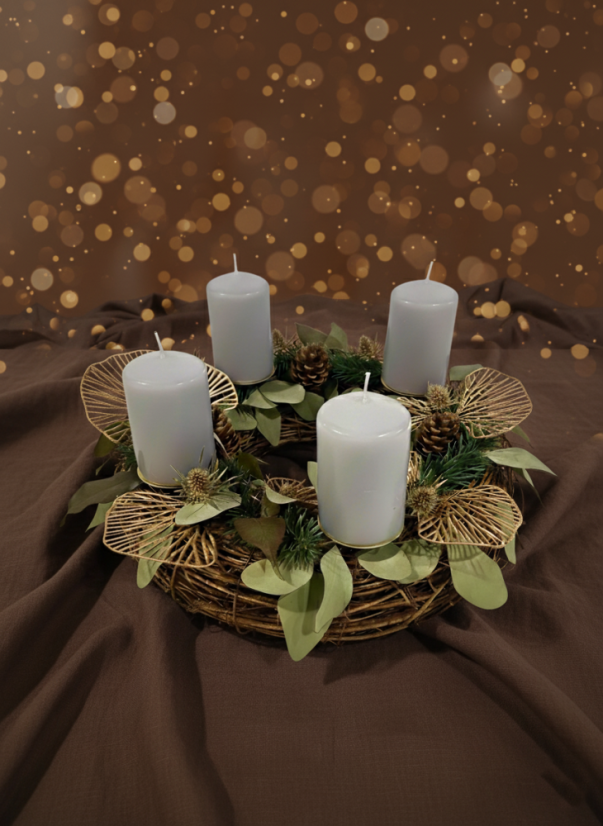 Adventní Věnec ŠEDÉ ZLATO - Svíčky: Bez svíček